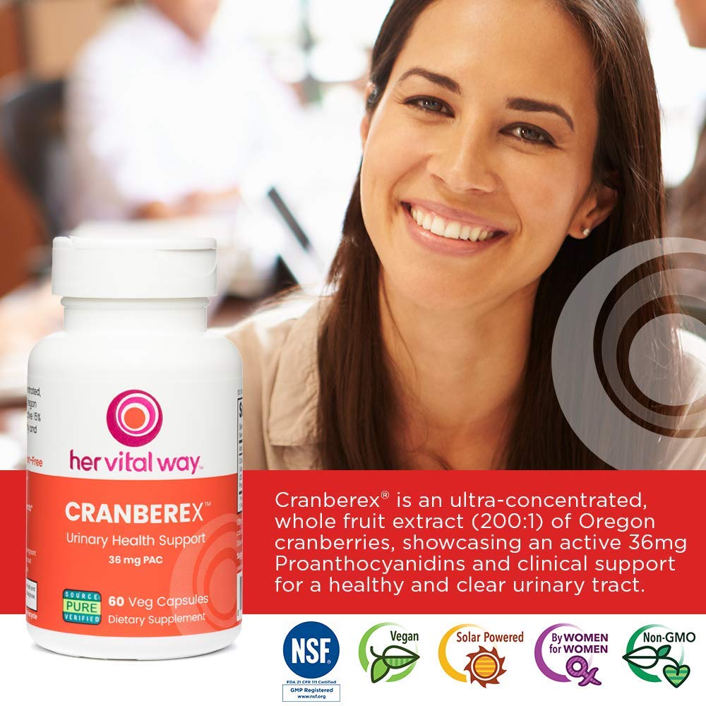 Cranberex label closeup highlights 36 mg PAC per capsule