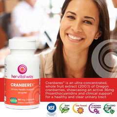 Cranberex label closeup highlights 36 mg PAC per capsule