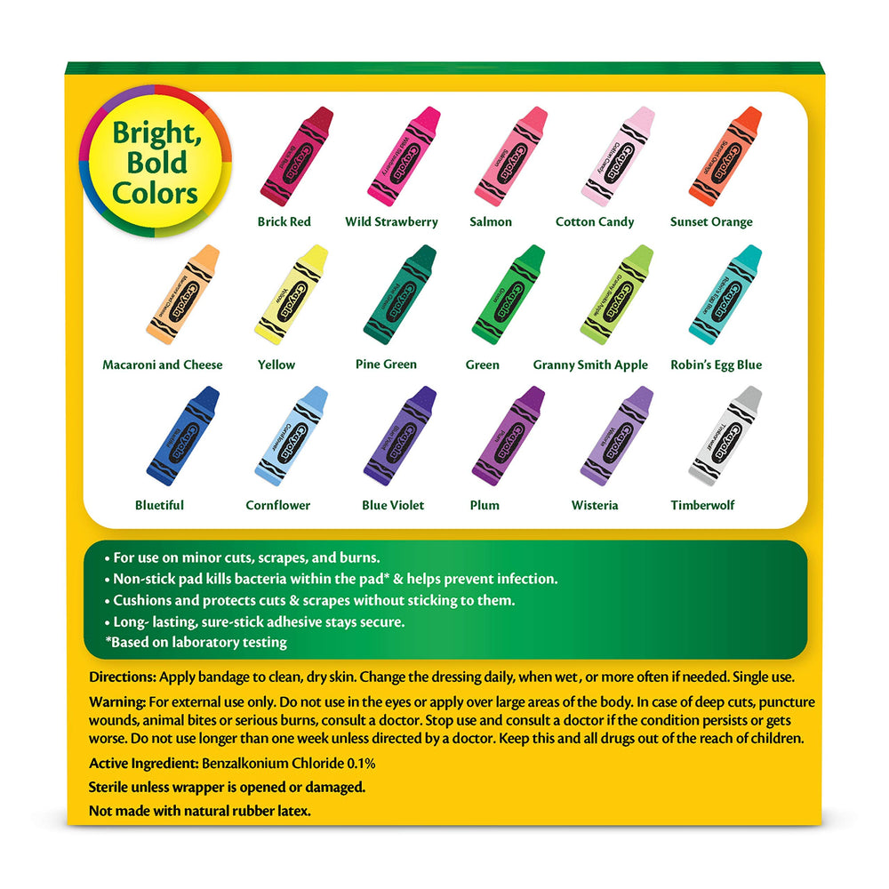 Crayola Birthday-friendly bandages add festive appeal to everyday care.