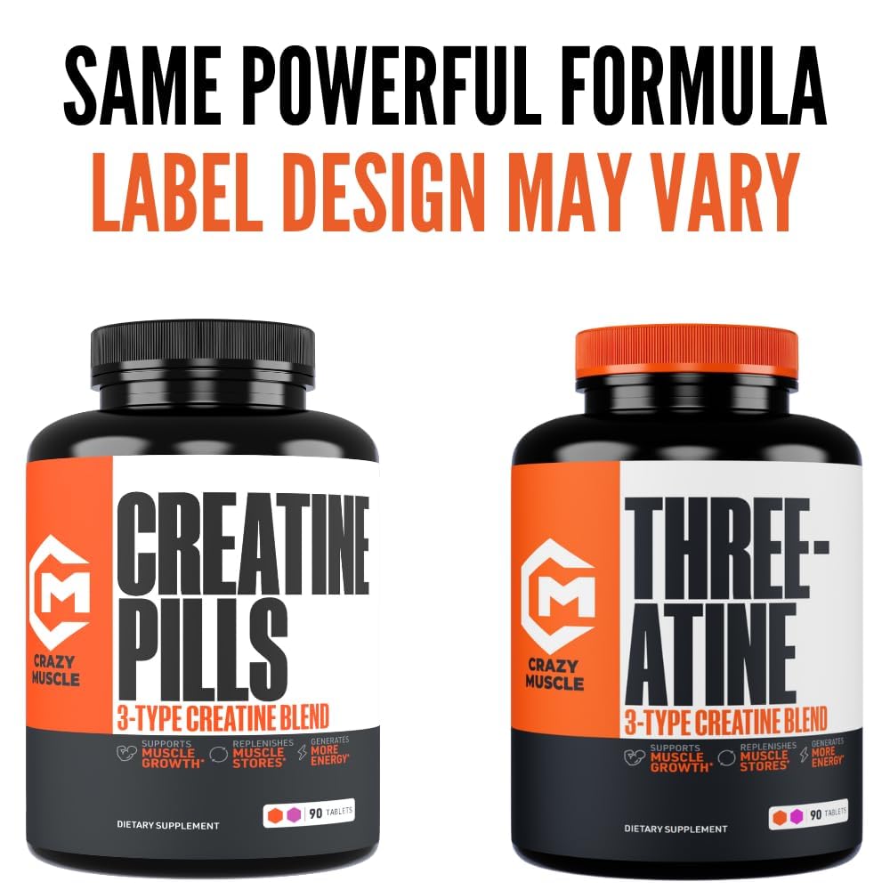 Crazy Muscle Threeatine made-in-USA GMP badge on packaging highlights quality assurance.