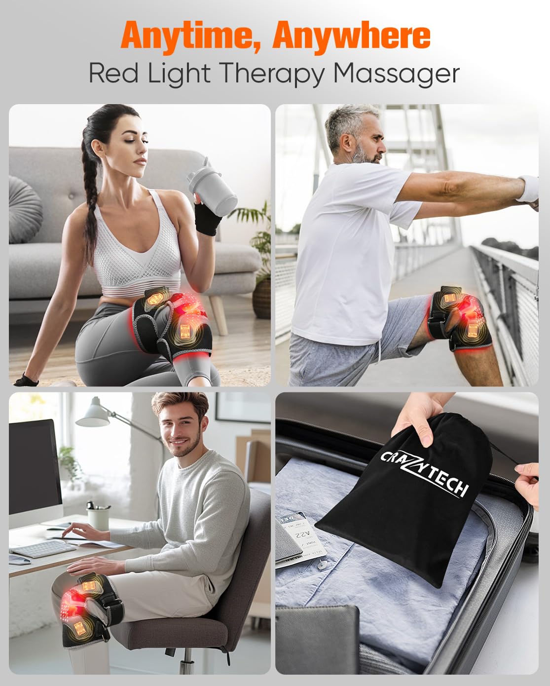 CRAZYTECH extension belt enables knee elbow and shoulder use.