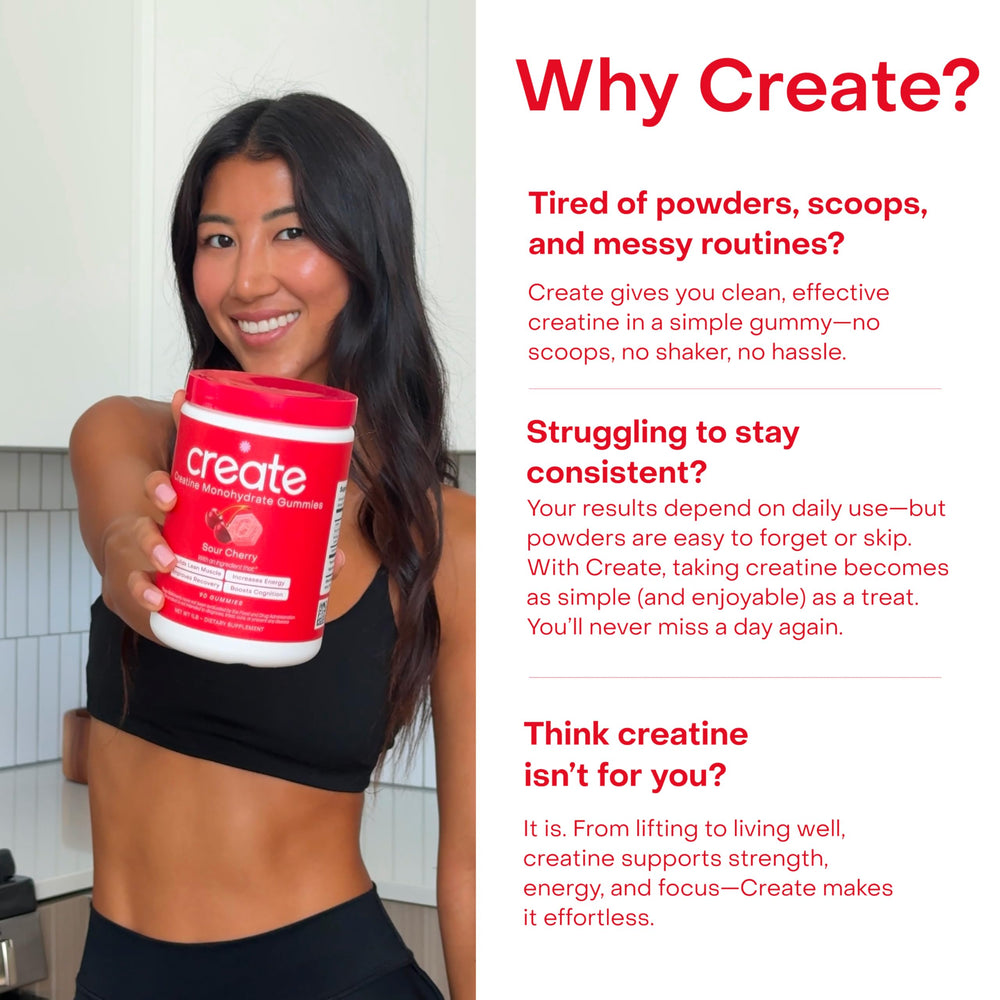 Create Creatine Gummies non-GMO seal visible on packaging