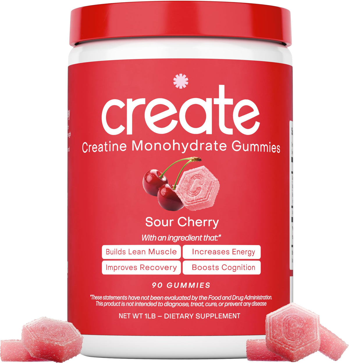Create Creatine Gummies sour cherry bottle for on-the-go energy and focus