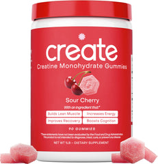 Create Creatine Gummies sour cherry bottle for on-the-go energy and focus
