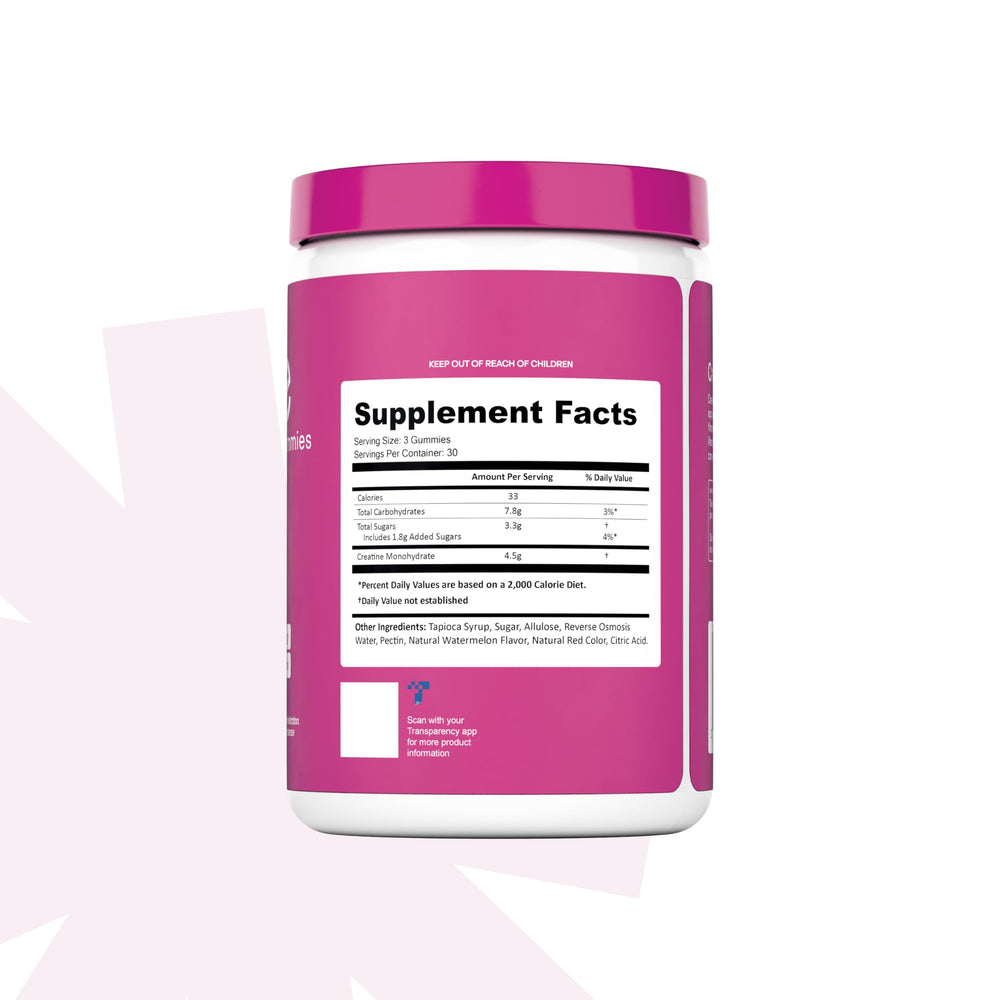 Create Creatine Monohydrate Gummies Watermelon daily use supports focus and stamina.