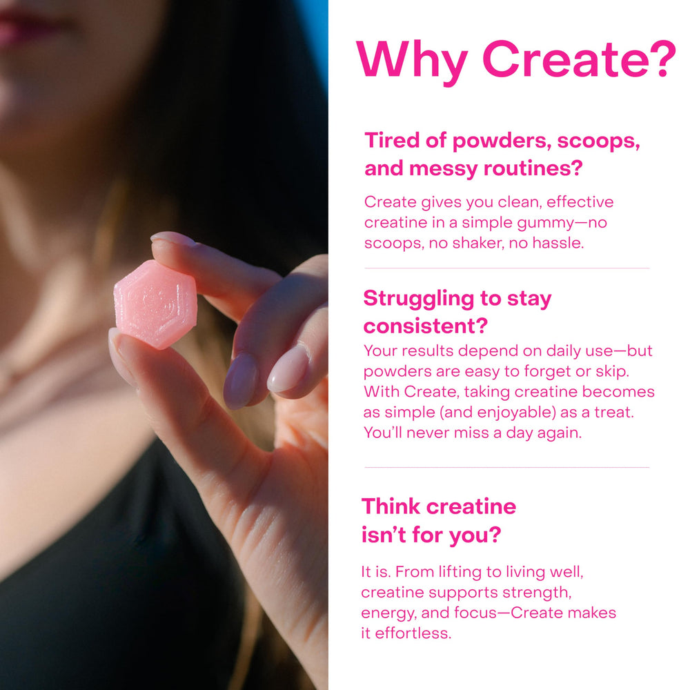 Create Creatine Monohydrate Gummies Watermelon vegan gluten-free badge signals dietary suitability.