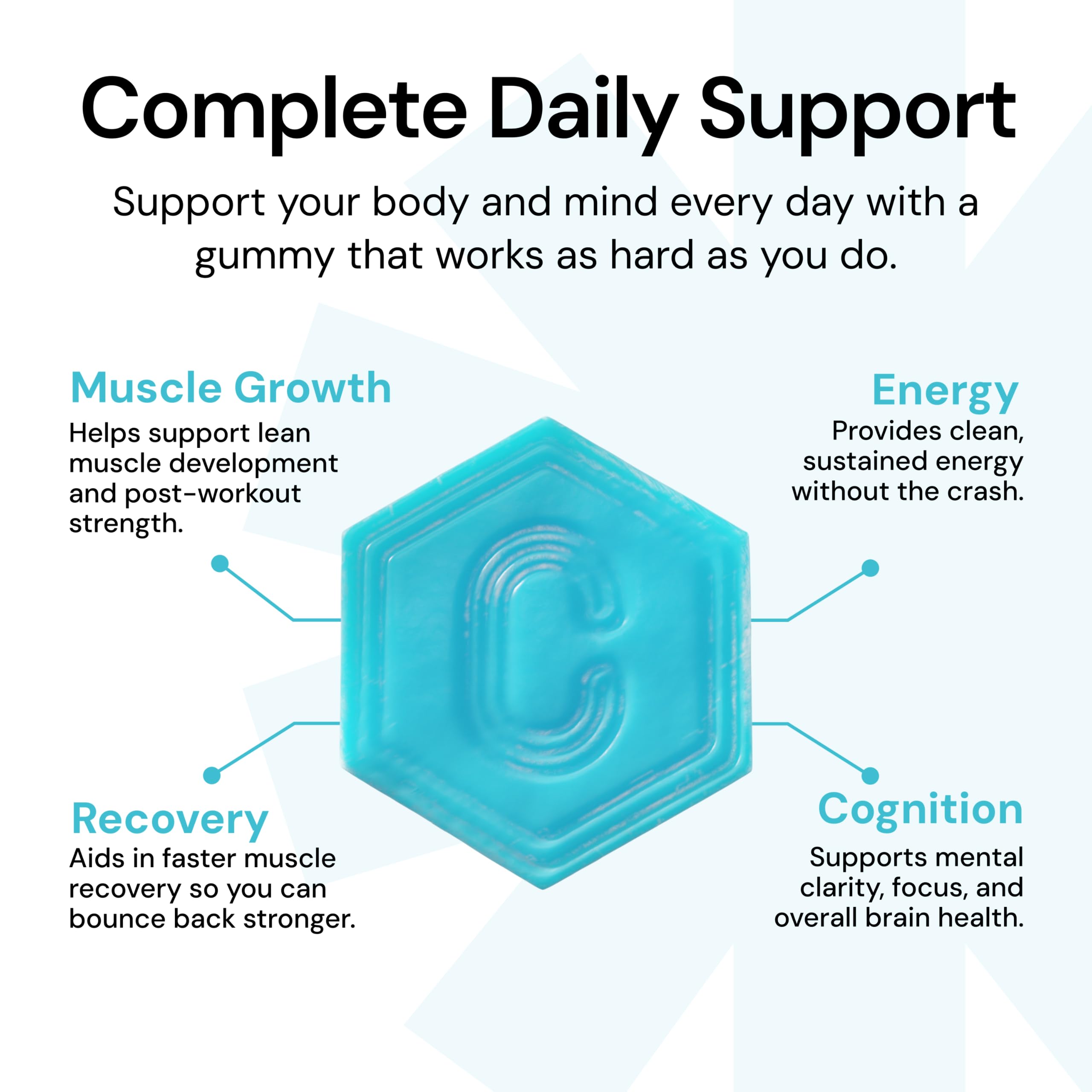 Packaging of Create gummies shows vegan, non-GMO, gluten-free benefits.