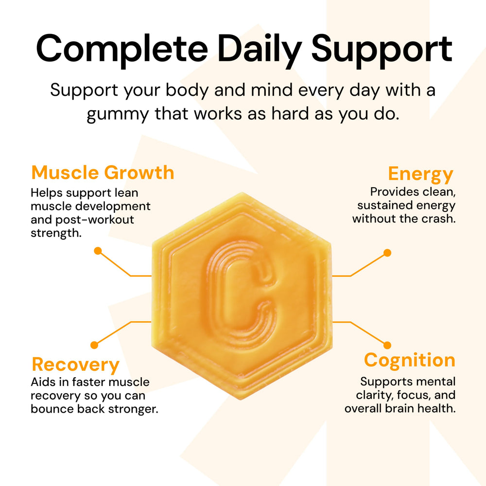 Create Creatine Monohydrate Gummies orange gummy closeup showing texture and chewability