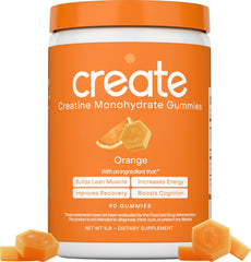 Create Creatine Monohydrate Gummies orange pack front for on-the-go energy support