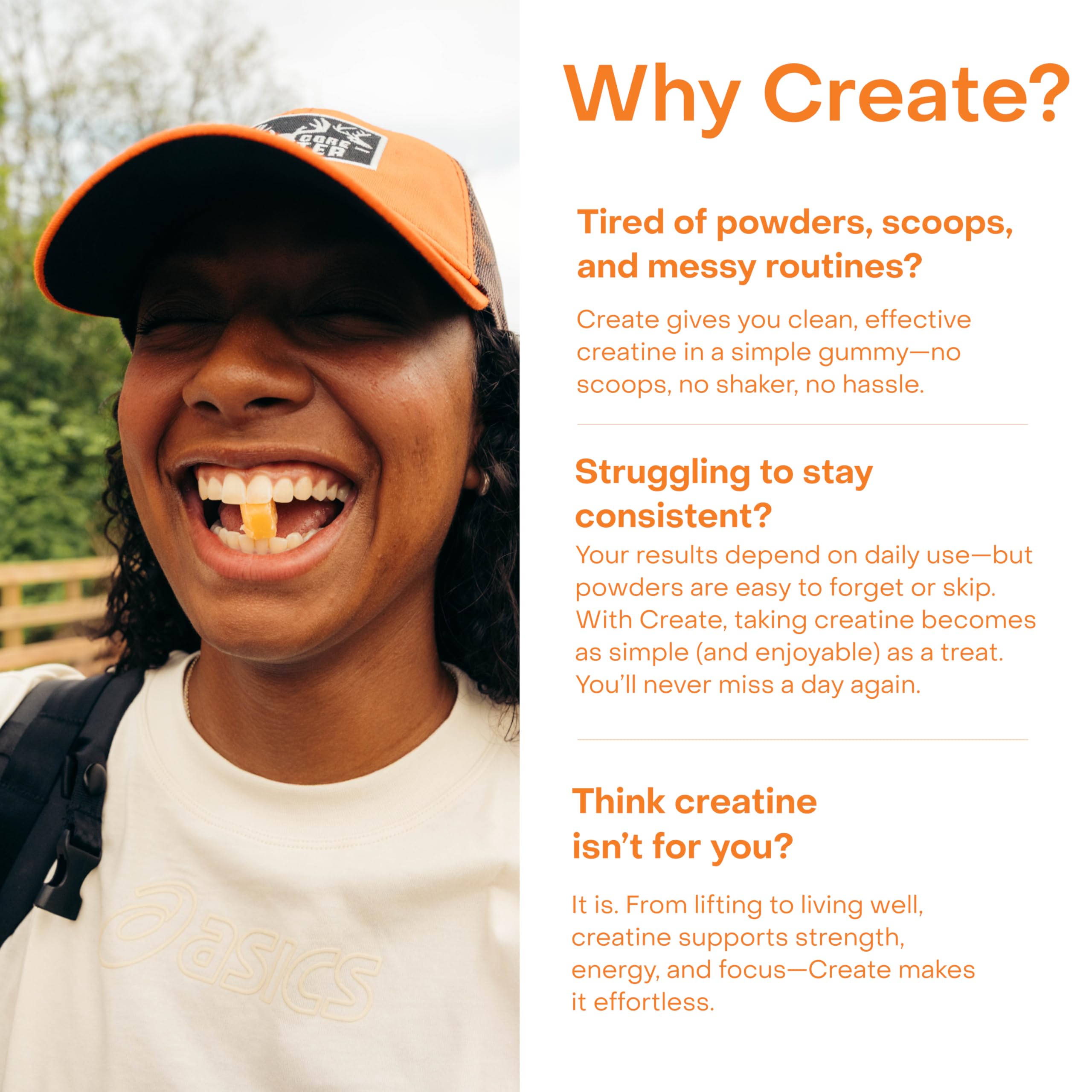 Create Creatine Monohydrate Gummies orange pack inside view showing blister layout