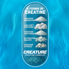 CREATURE Creatine Complex capsules close-up highlights multi-form blend for performance