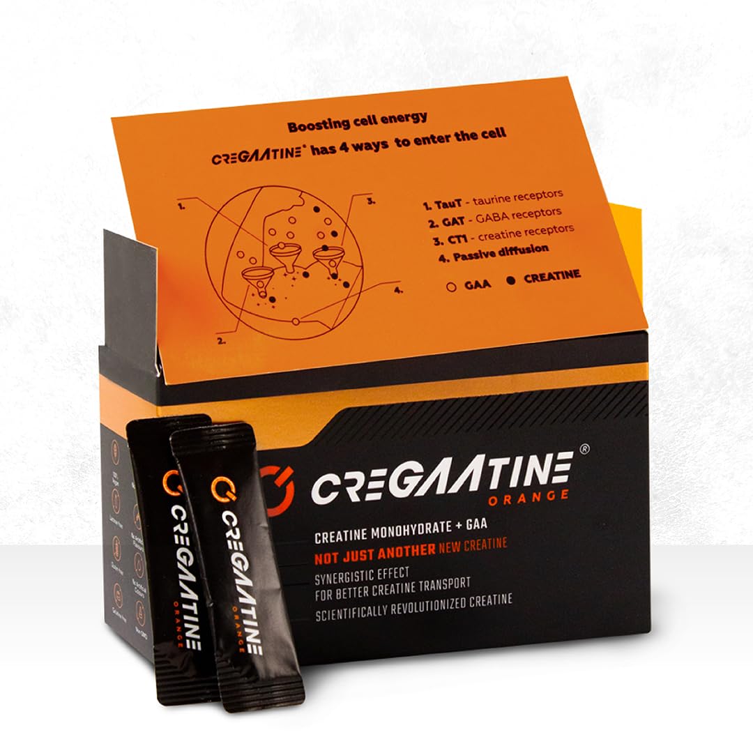 CreGAAtine micronized creatine in triple-layer pouch boosts stability and potency.