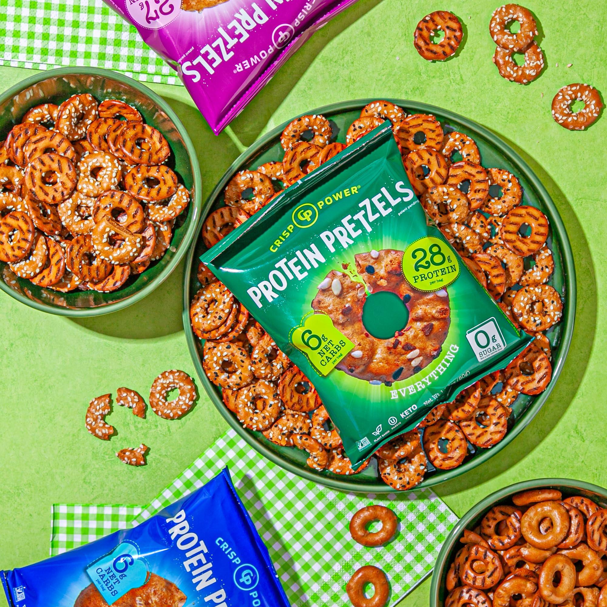 CRISP POWER crunchy pretzels served, satisfying travel-friendly snack.