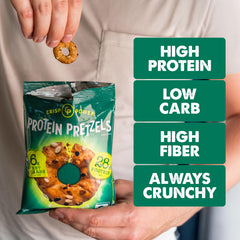 CRISP POWER everything pretzels bag, flavorful snack with fiber.