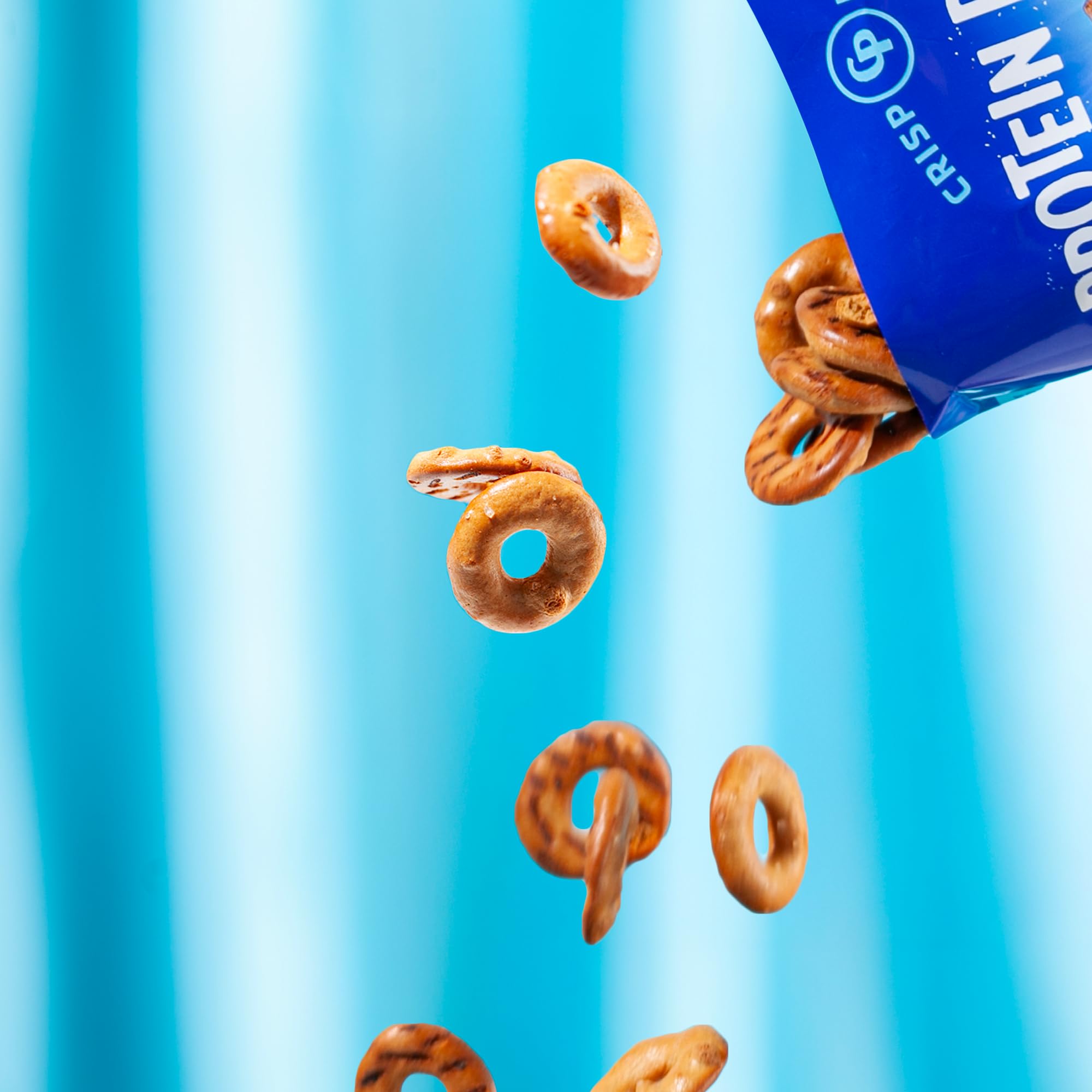 CRISP POWER low-carb pretzels image package emphasizes no added sugar.
