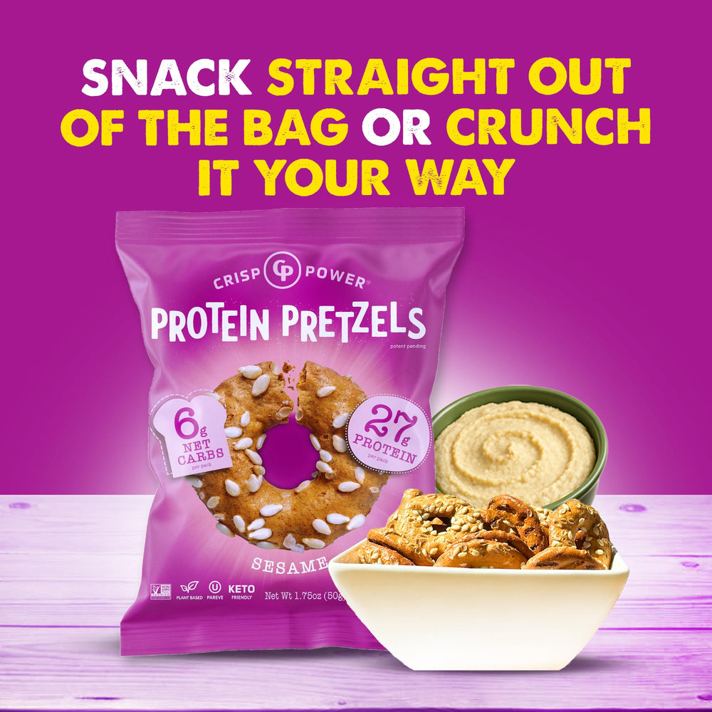 CRISP POWER nutrition label close-up, showing protein and low carbs.