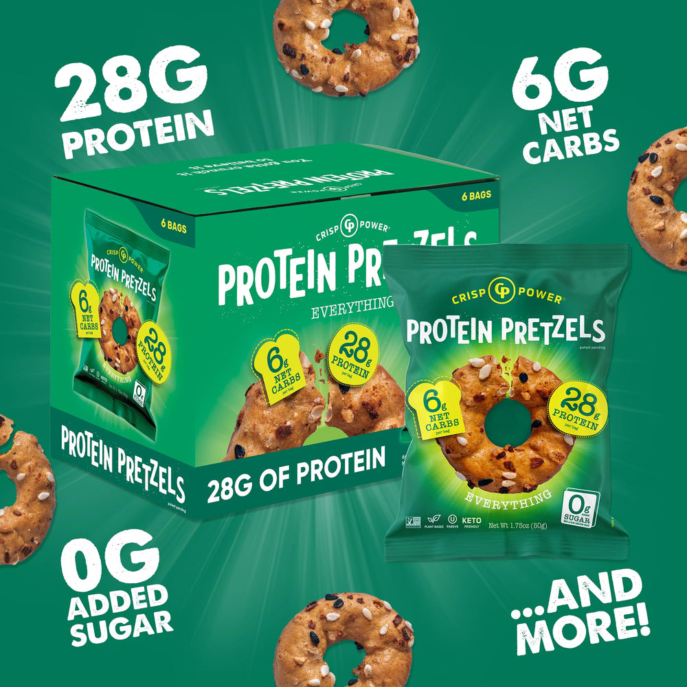 CRISP POWER Protein Pretzels Crunchy texture close-up emphasizes satisfying bite