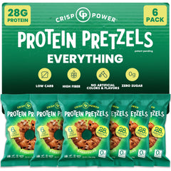 CRISP POWER Protein Pretzels Everything pack shot with high-protein snack appeal