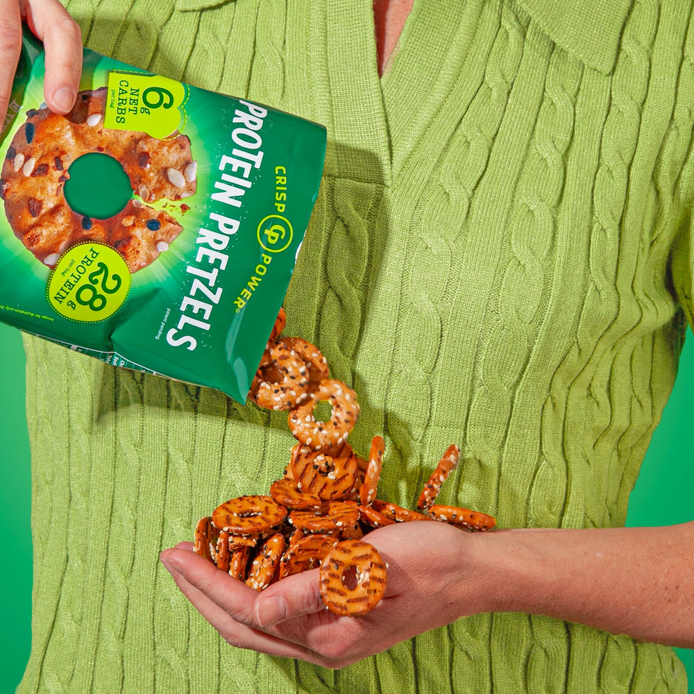 CRISP POWER Protein Pretzels keto snack idea image with 28g protein