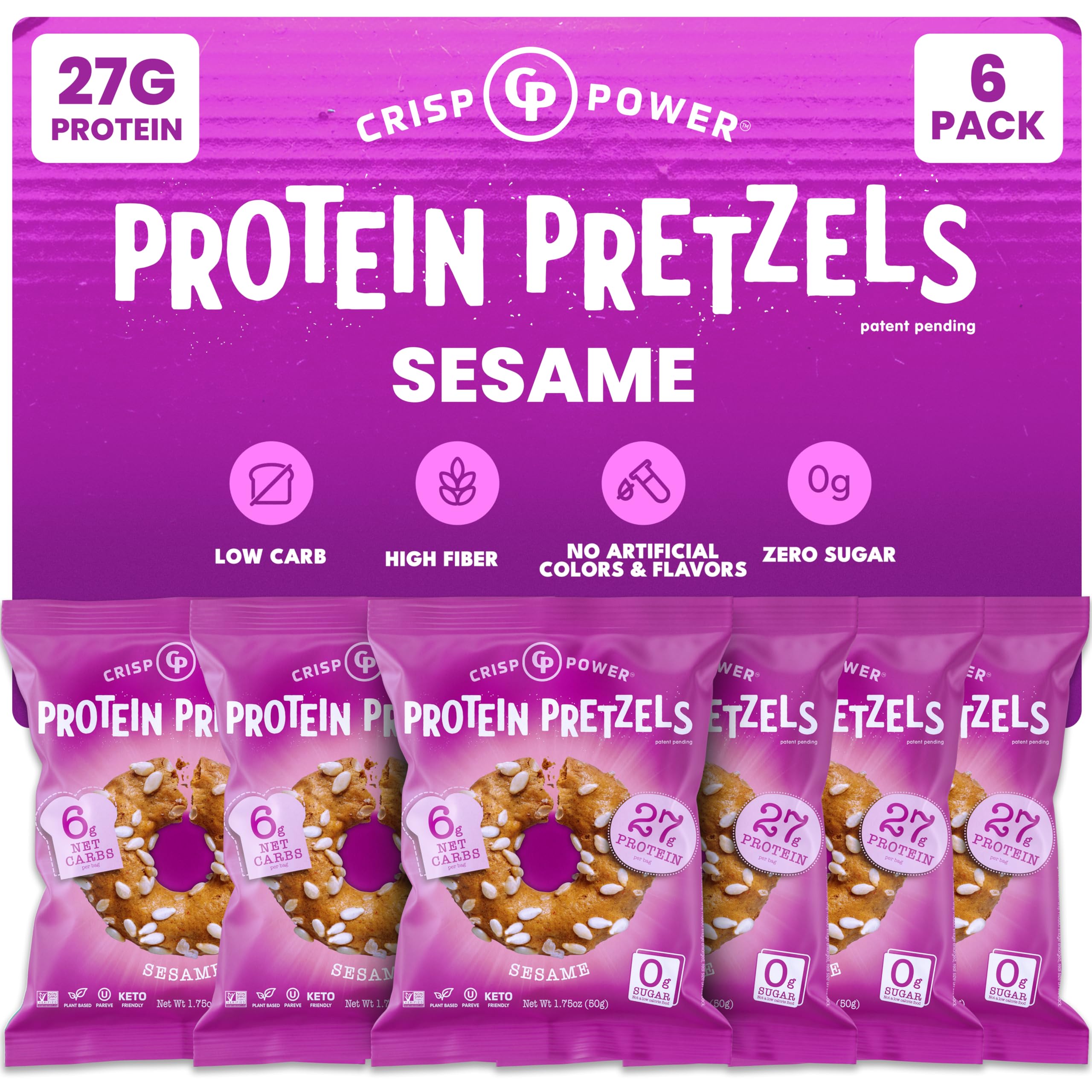 CRISP POWER Protein Pretzels sesame bag for on-the-go snacking