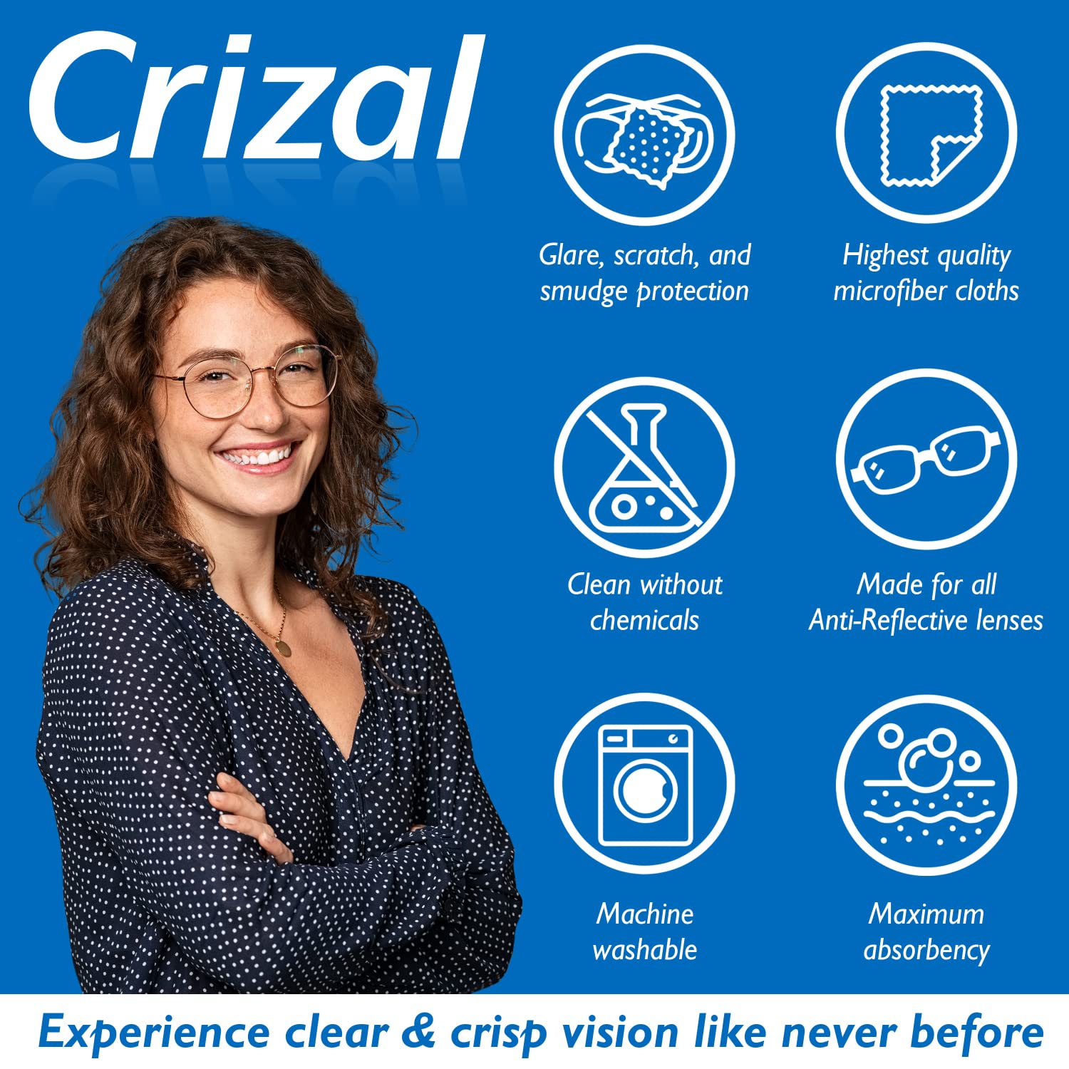 Crizal microfiber texture close-up highlights strong fibers for deep cleaning AR surfaces.
