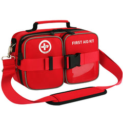 Crmea 516-piece first aid kit laid flat with labeled pockets for quick access.