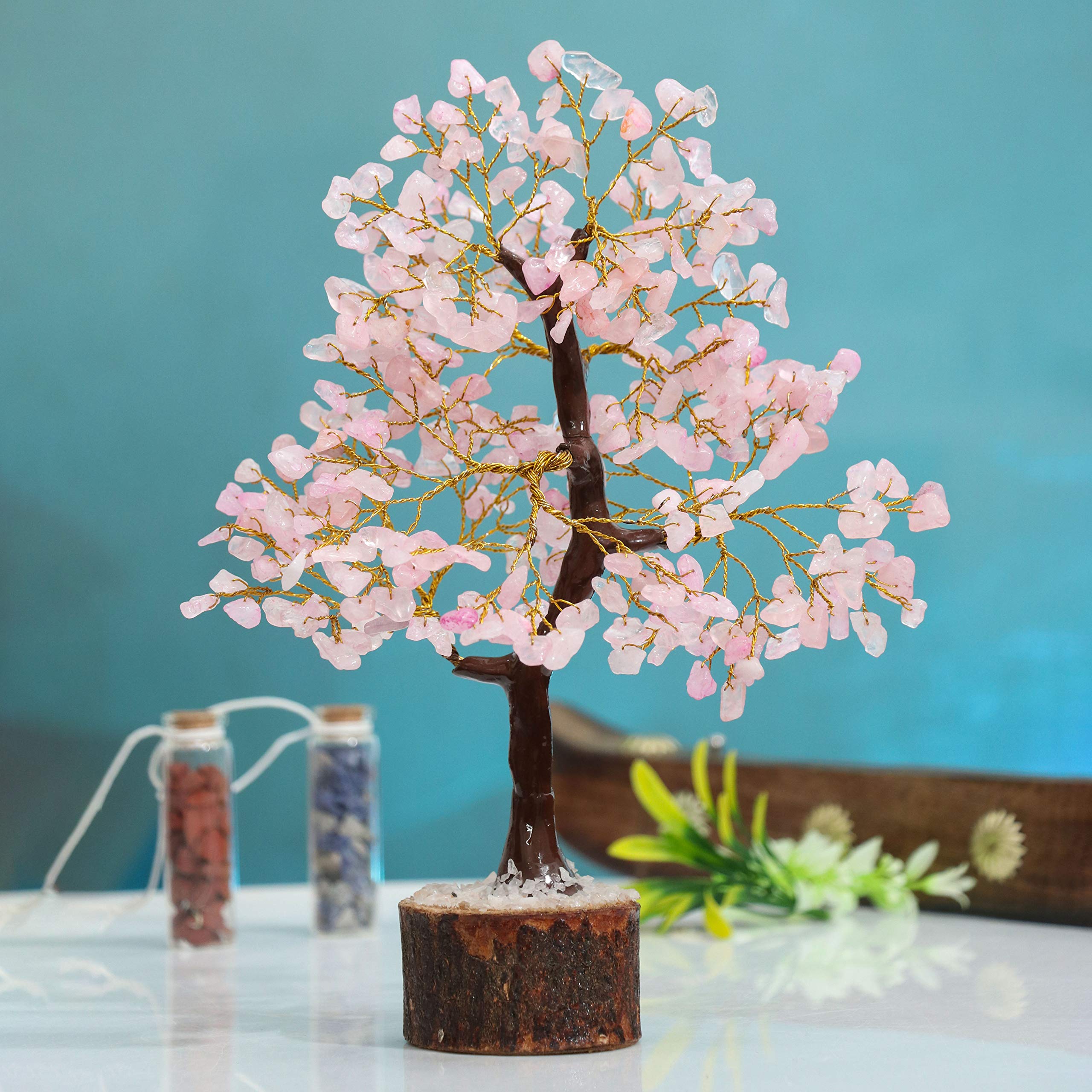 Crocon Rose Quartz Tree Feng Shui Accent for balanced energy.