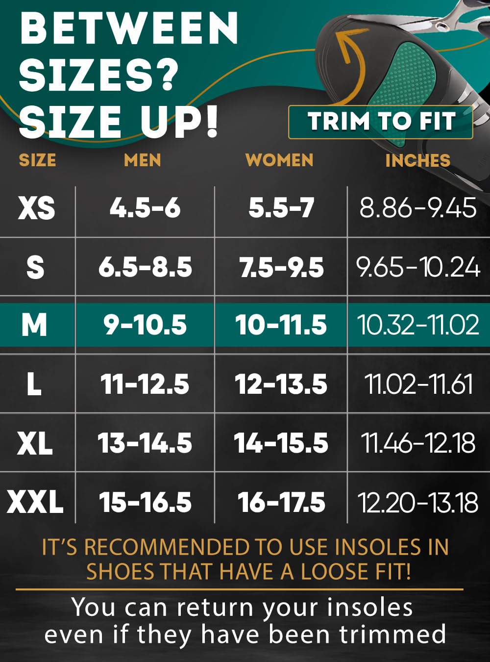 CRUVHEAL Emerald size-guide insole helps proper fit and comfort.