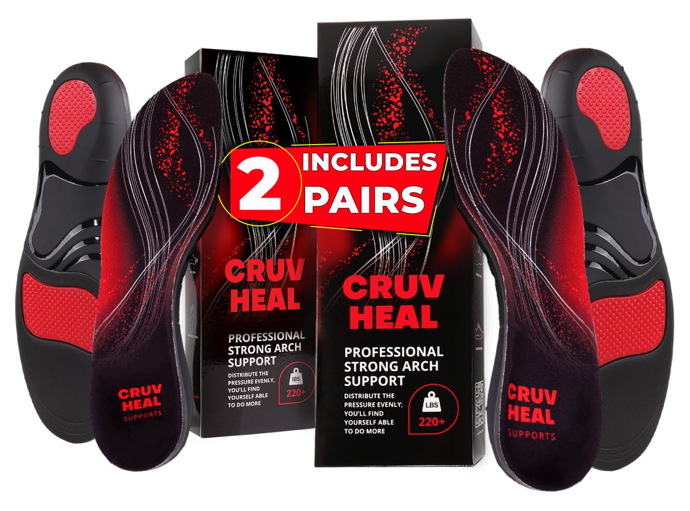 CRUVHEAL plantar fasciitis arch-support insole provides all-day arch comfort.