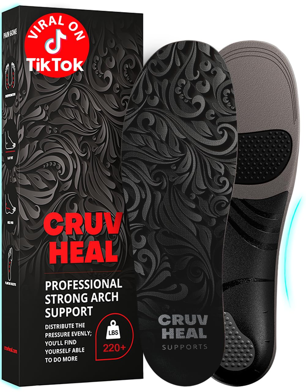 CRUVHEAL plantar fasciitis insoles with arch support for all-day comfort