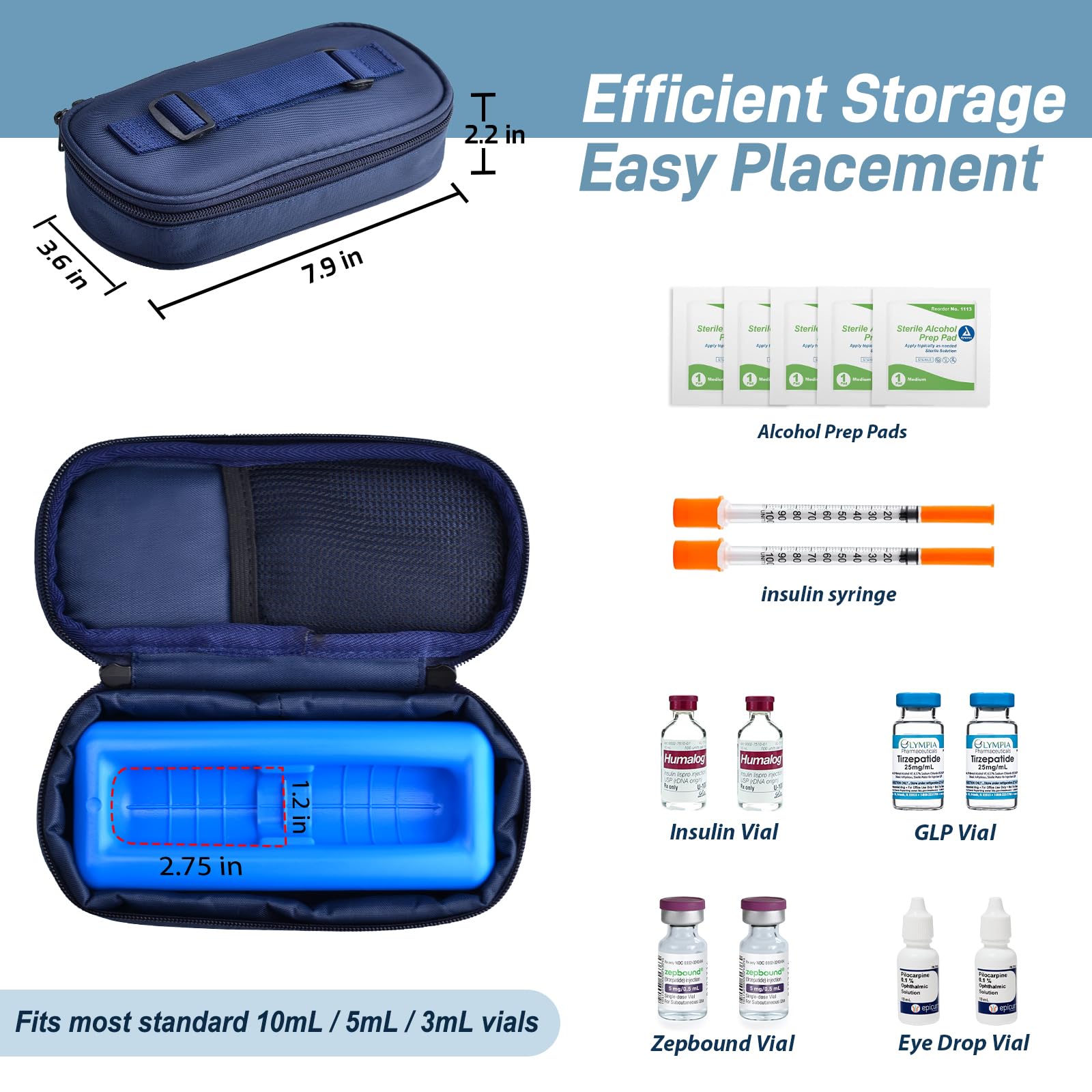 Cruxer two-vial storage on ice brick fits standard insulin bottles