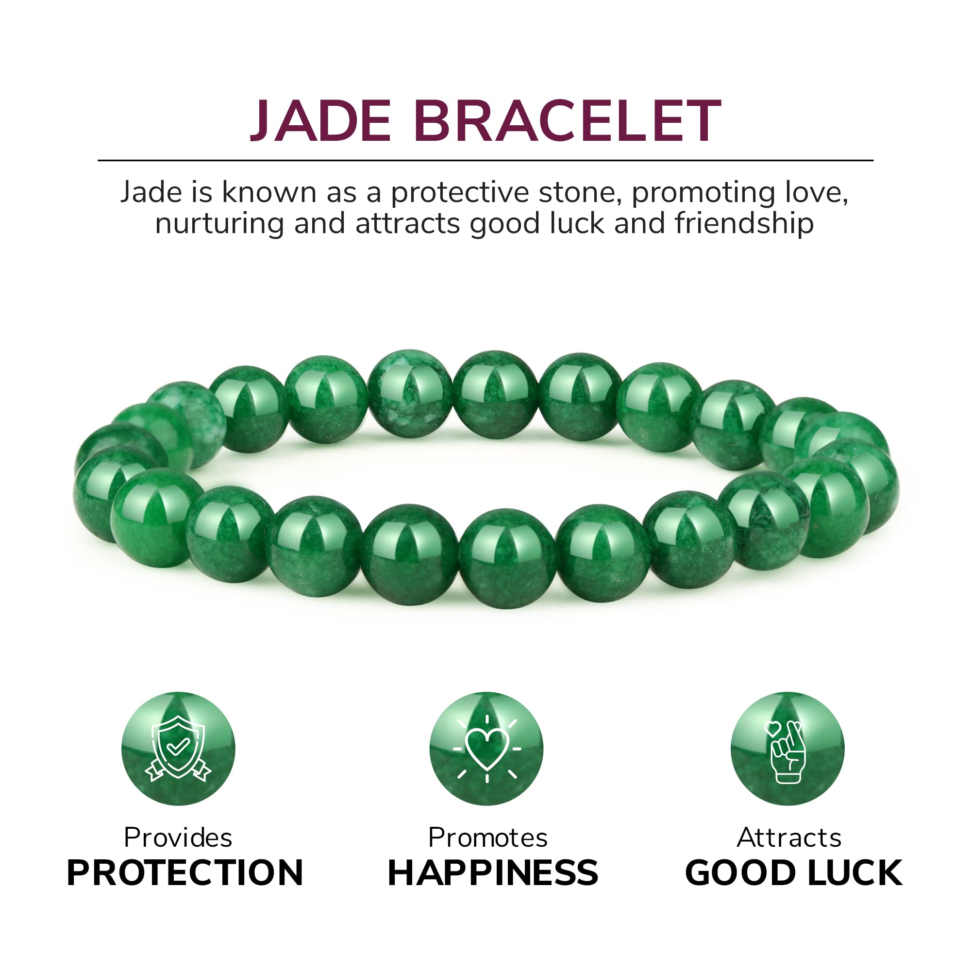 Crystal Vibe Green Jade Bracelet stretch cord ensures secure, durable wear