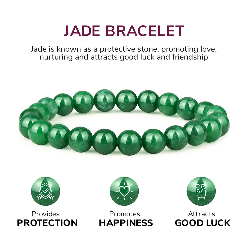 Crystal Vibe Green Jade Bracelet stretch cord ensures secure, durable wear