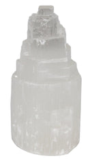 Crystalo Selenite Skyscraper stands 4 inches tall, ideal meditation centerpiece.