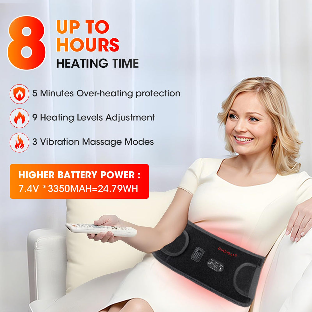 CUEHEAT back wrap in use highlighting flexible fit under clothing.