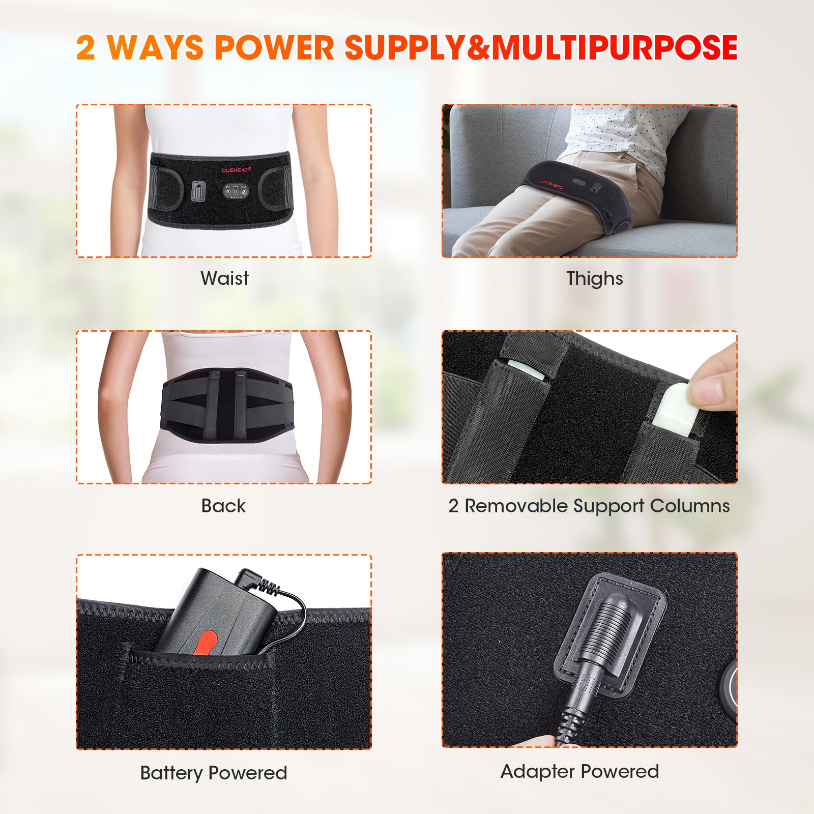 CUEHEAT detachable support pillars ensure spine alignment during use.