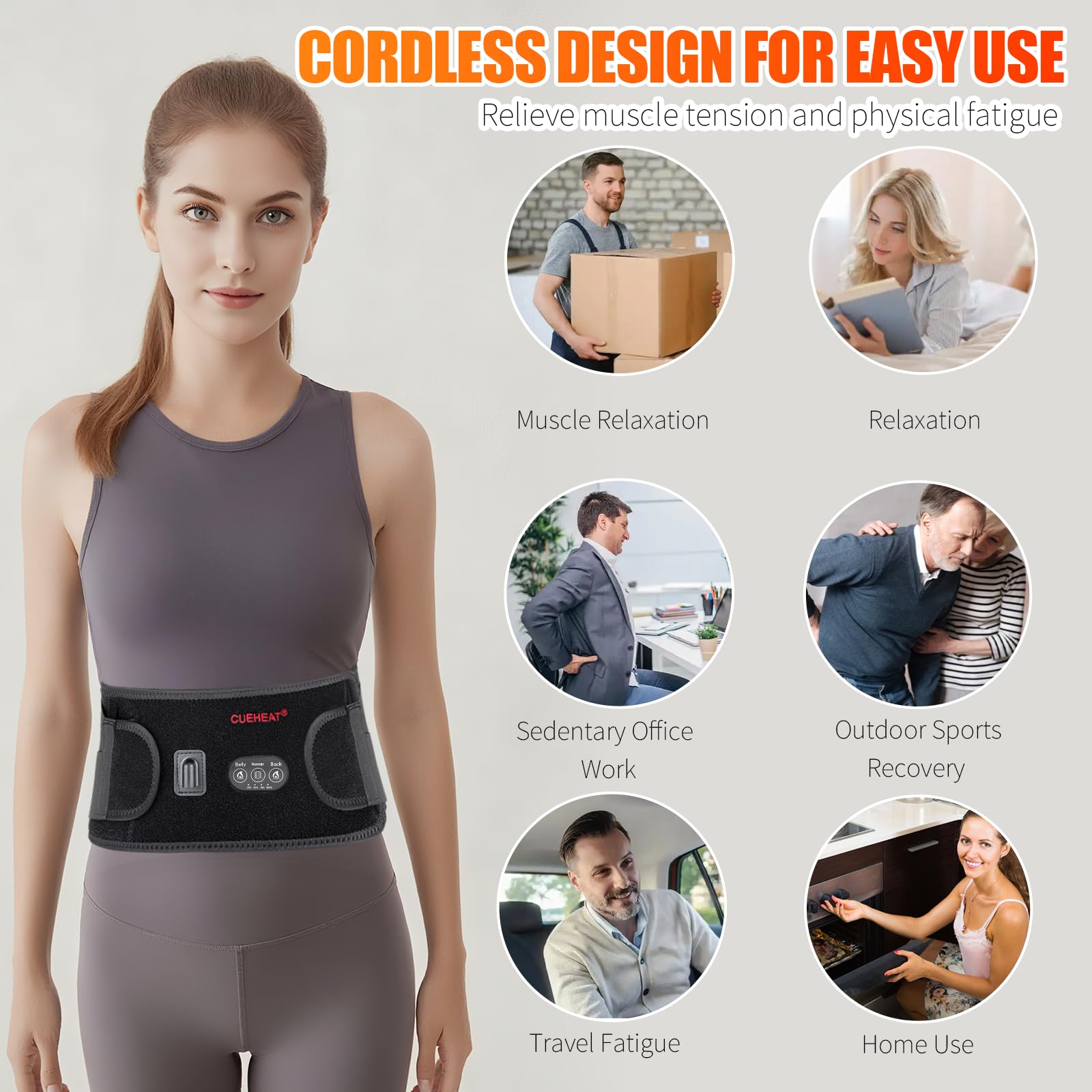 CUEHEAT dual massage motors offer targeted relief at the lower back.