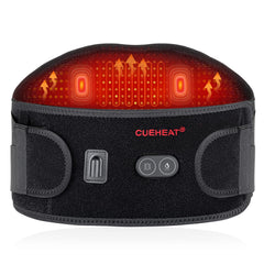 CUEHEAT heated waist belt shows cordless back heating for flexible relief