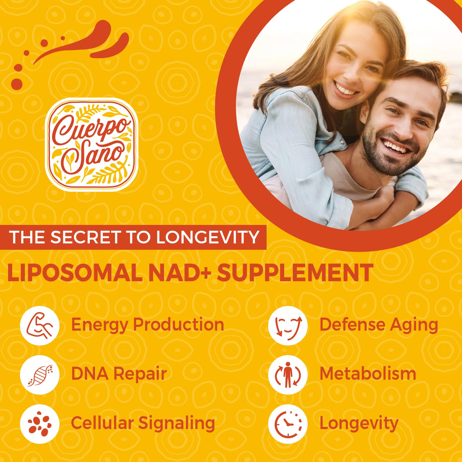 Cuerpo Sano NAD concept art alluding to DNA repair and cellular upkeep.