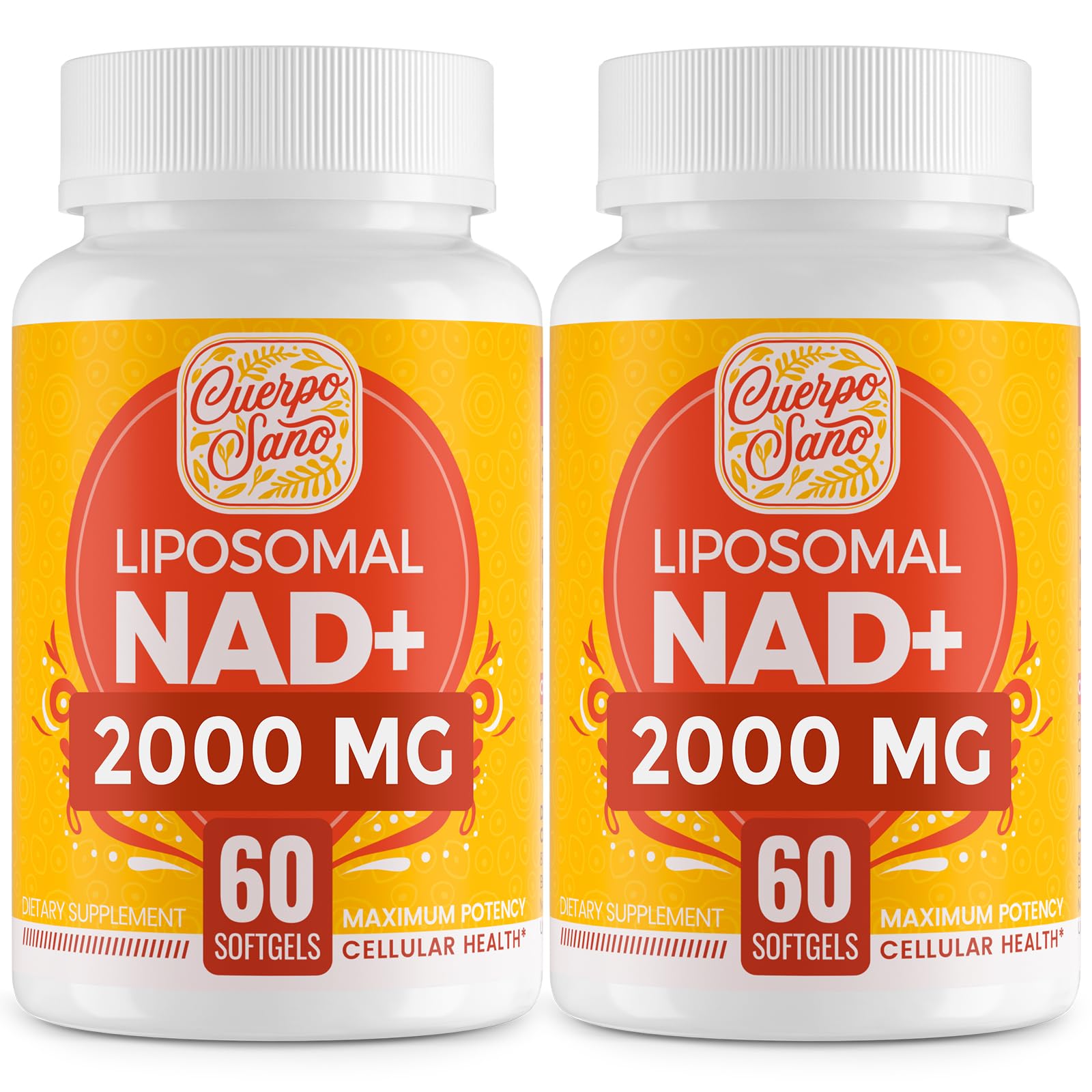 Cuerpo Sano NAD 2000mg liposomal bottle illustrates energy-supporting high absorption