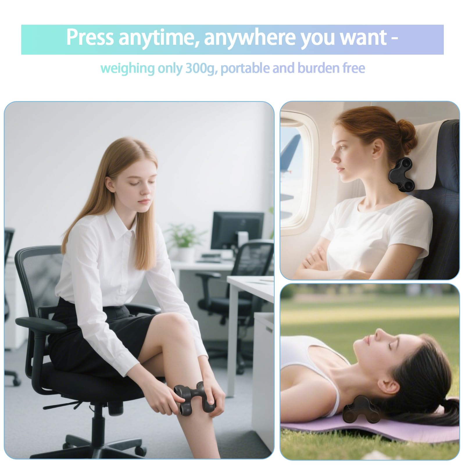 CufEslite multi-use massage tool covering thighs and calves for fatigue management.