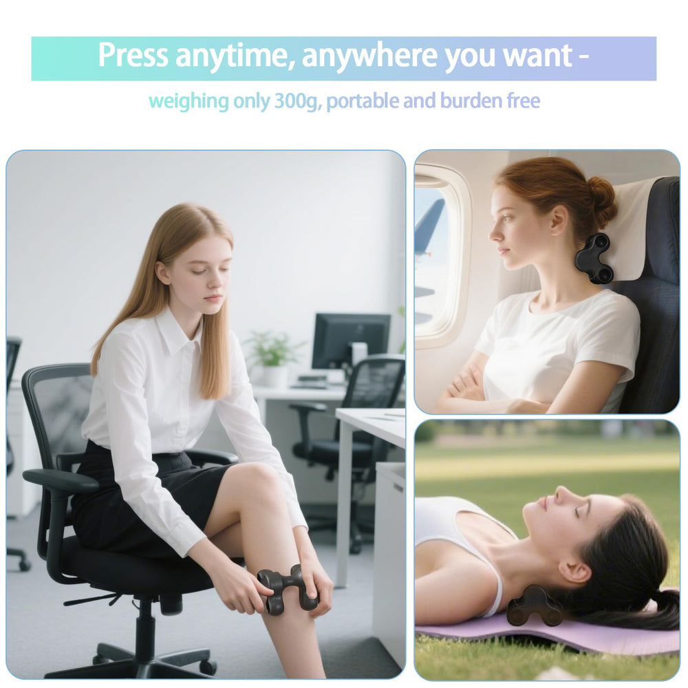 CufEslite multi-use massage tool covering thighs and calves for fatigue management.