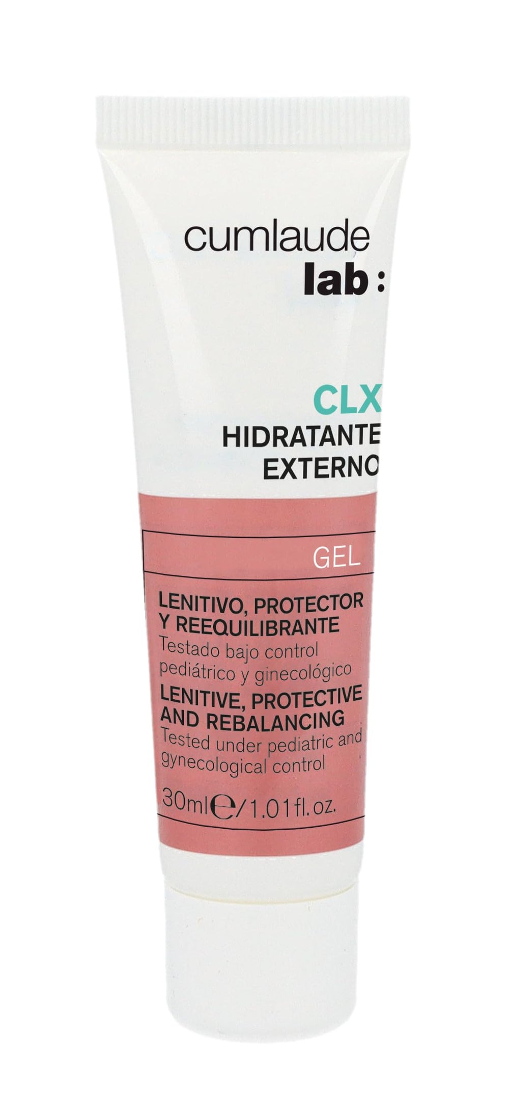 Cumlaude CLX External Moisturizer Gel bottle shown for compact daily use and gentle hydration.
