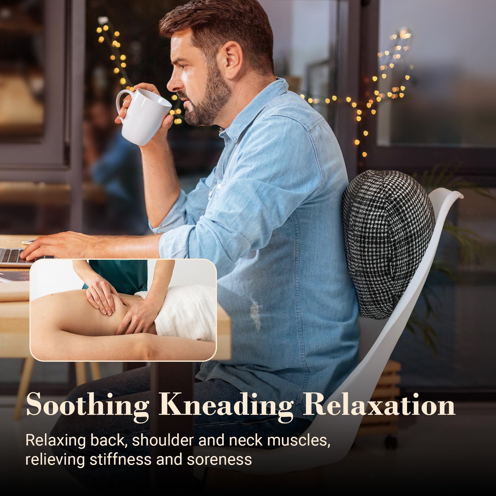 CuPiLo back massager displaying three rotation modes and adjustable speed.