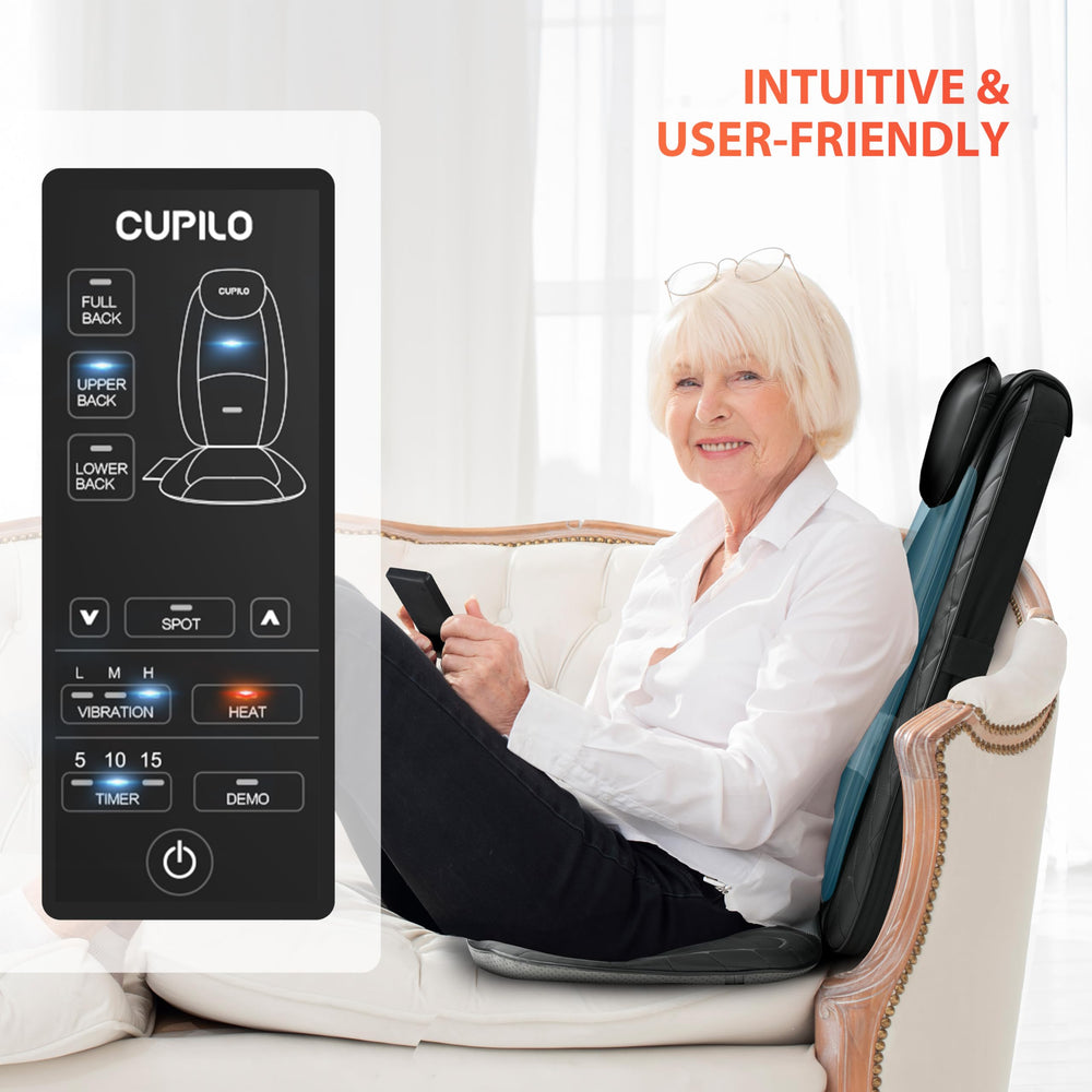 CuPiLo back massager delivers full back massage across upper, middle, and lower regions