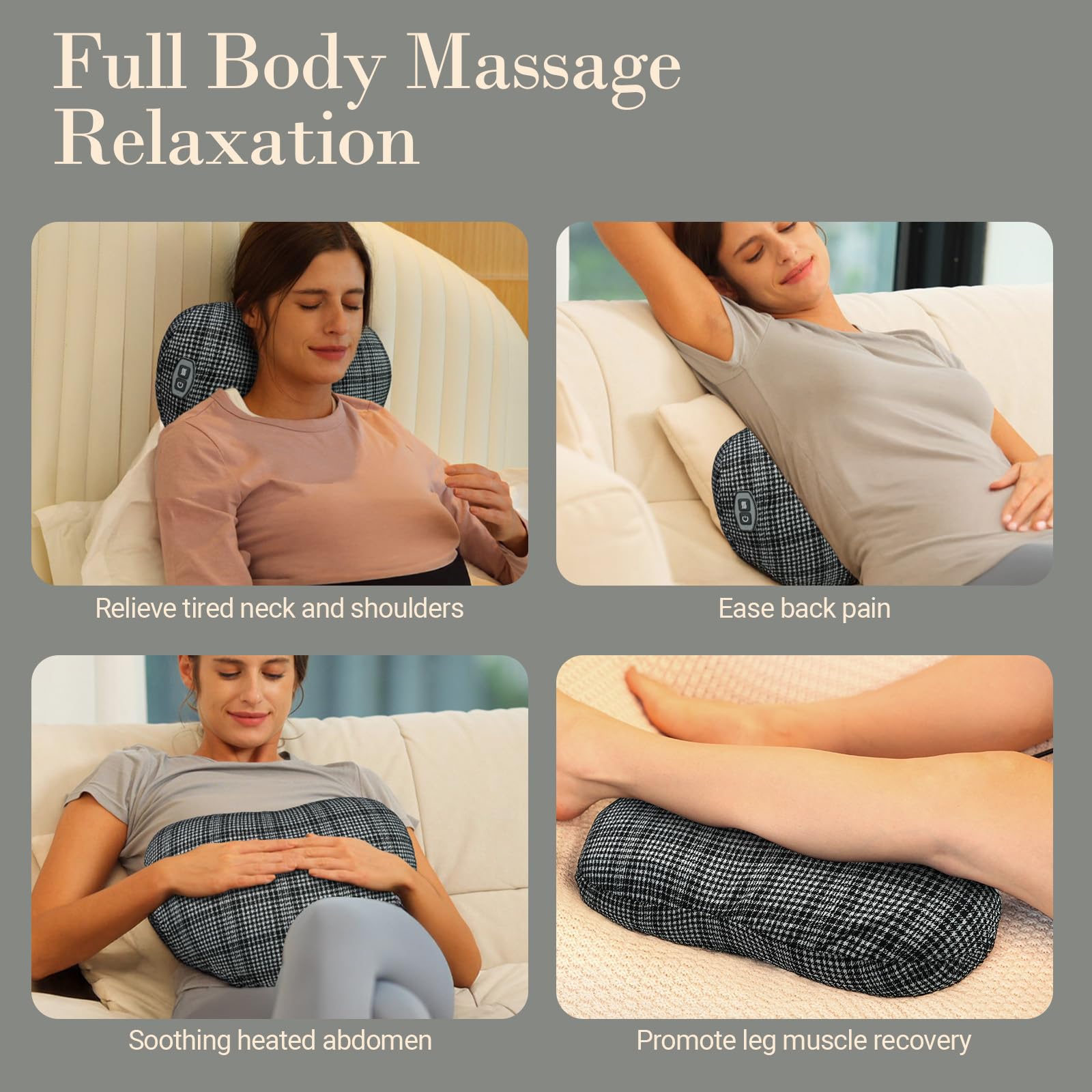 CuPiLo back massager used as a pillow and lumbar support on a sofa.