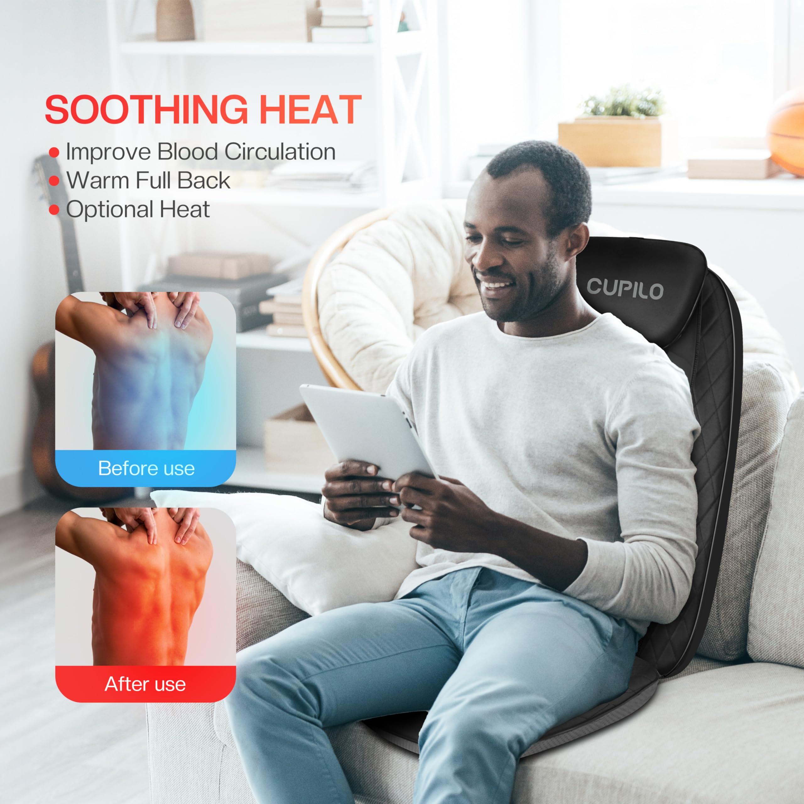 CuPiLo massager fits various chairs, sofas, and recliners for flexible use