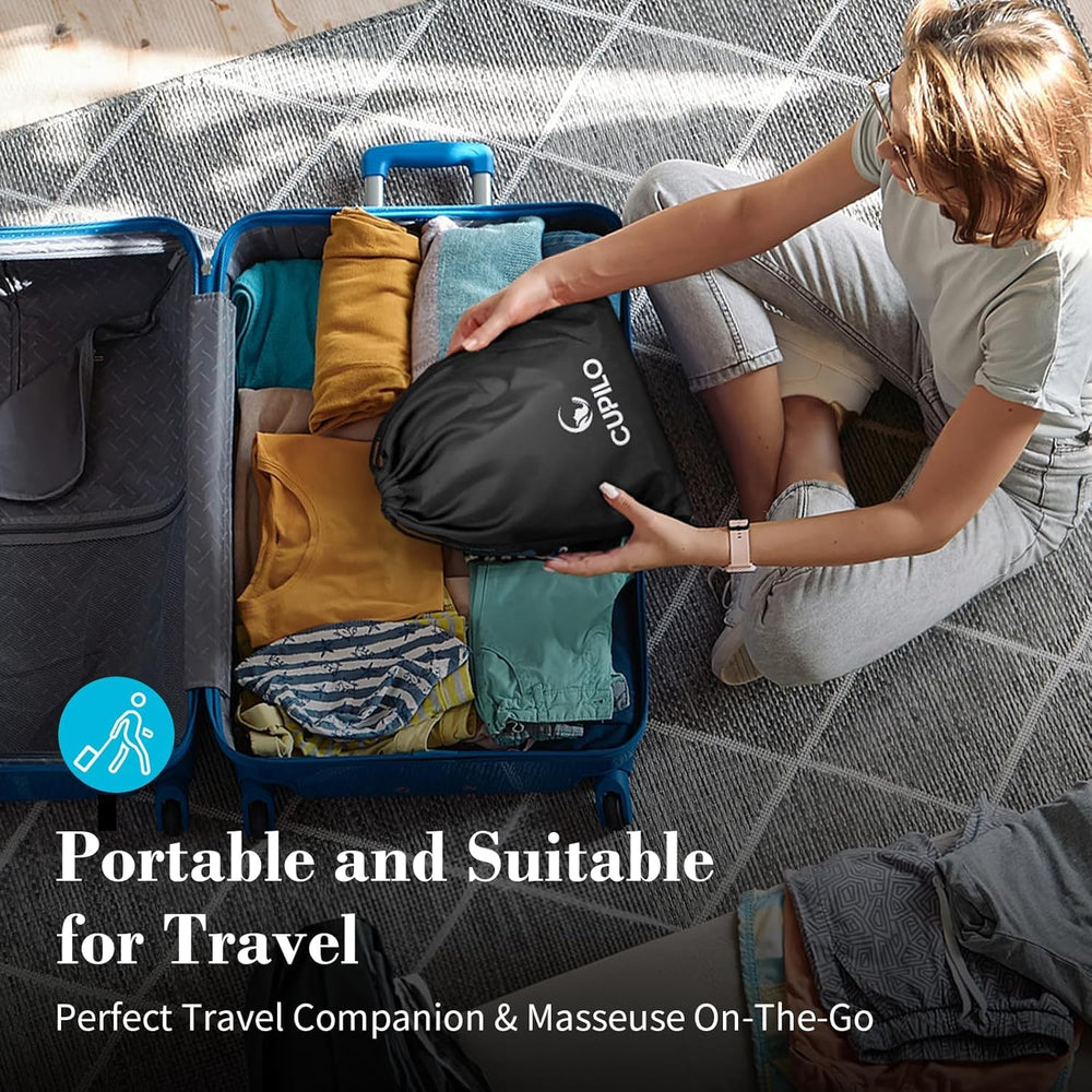 CuPiLo Compact Neck Massager design fits into bags for travel.