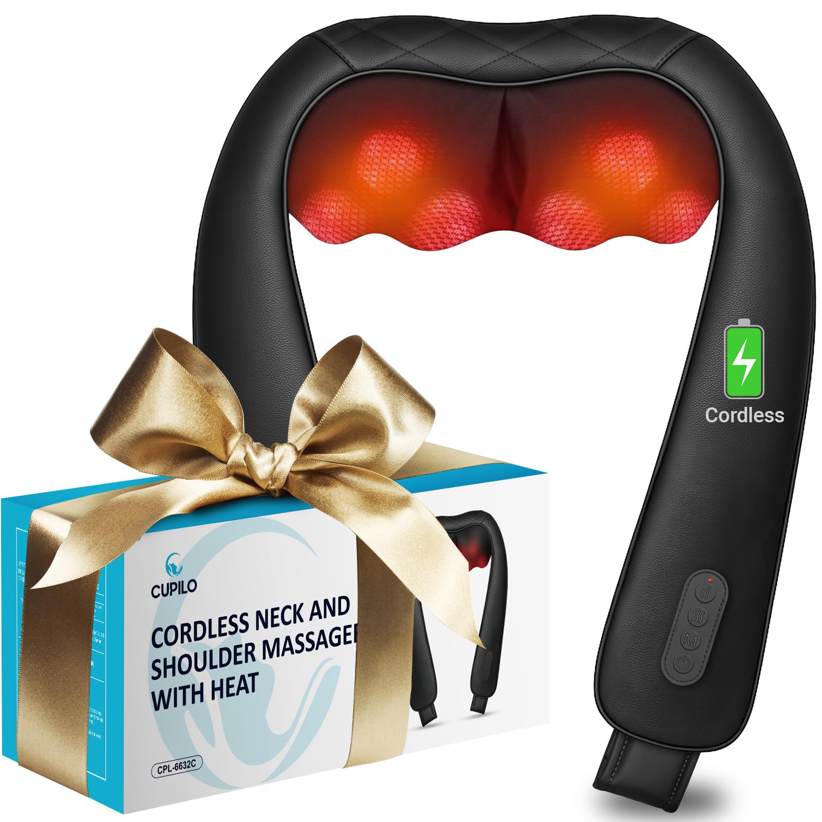 CuPiLo cordless neck massager pillow for on-the-go relaxation and neck knot relief.