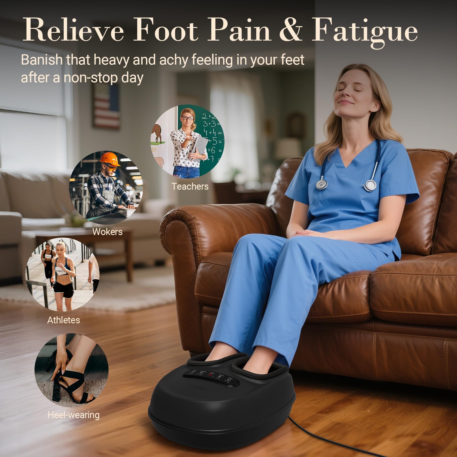 CuPiLo foot massager compression modes tailor intensity for recovery and relaxation.